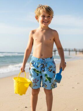 Disney Toy Story Swim Trunks Boys 4T Blue Buzz Woody UPF Pool Shorts